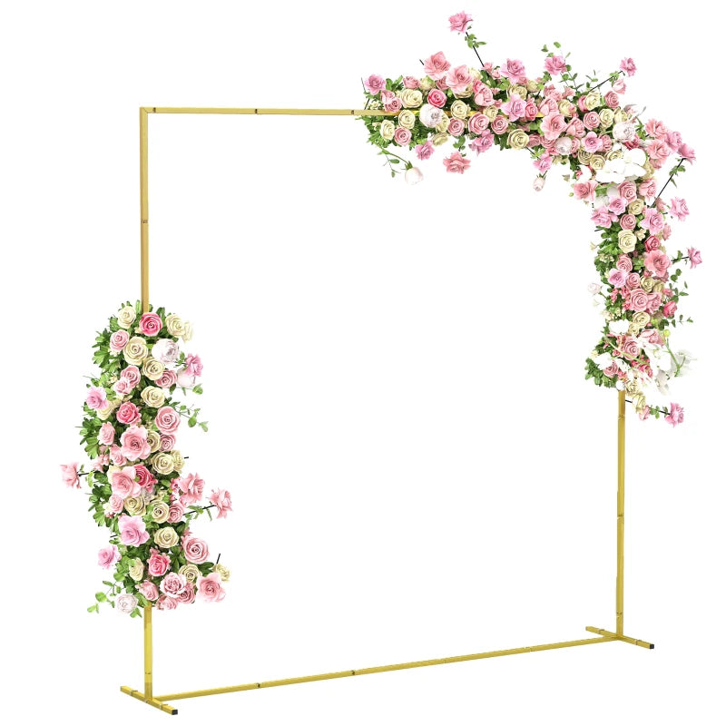 Wedding Arch Backdrop Stand, Square Wedding Arch with U-shaped Stakes, 6.6 FT Gold Metal Arch Frame