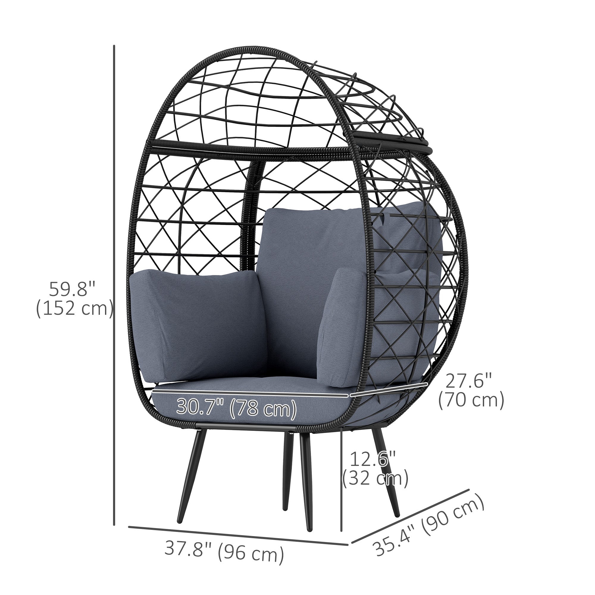 Outsunny Rattan Egg Chair, Indoor Outdoor Lounger with Cushions and Cup Holder for Backyard, Garden, Lawn, Living Room, Grey 
