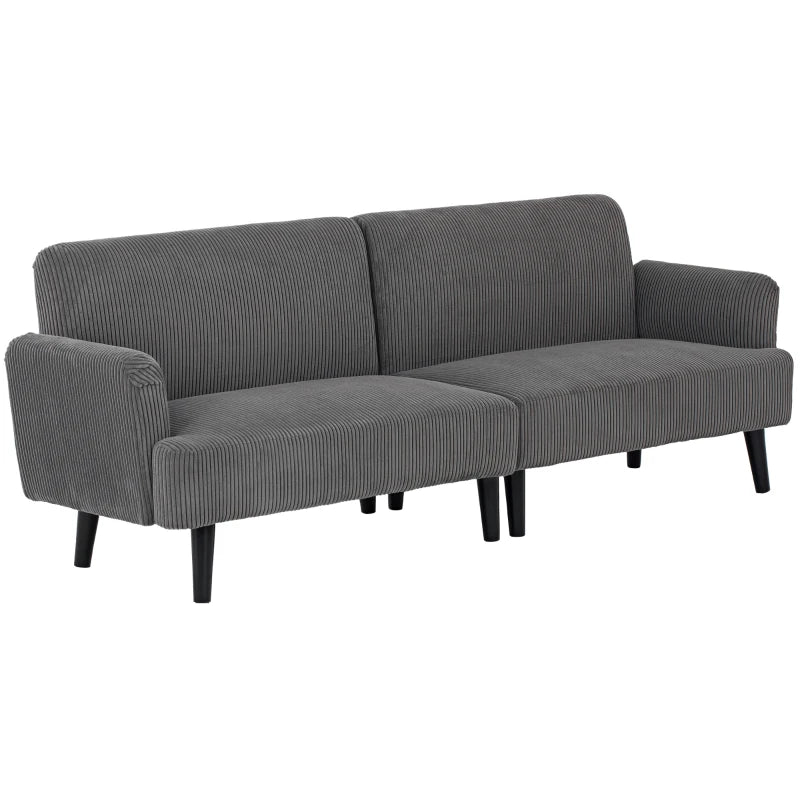 Modern Couch, 3 Seater Sofa, Corduroy Loveseat with Rubberwood Legs and Extra-Wide Seat, Grey