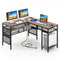 L-Shaped Computer Desk with Charging Station and Adjustable Shelf-Gray