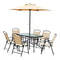Outsunny 8pc Patio Garden Texteline Dining Set Outdoor Bistro Furniture 6 Folding Chairs with Table and Umbrella Beige