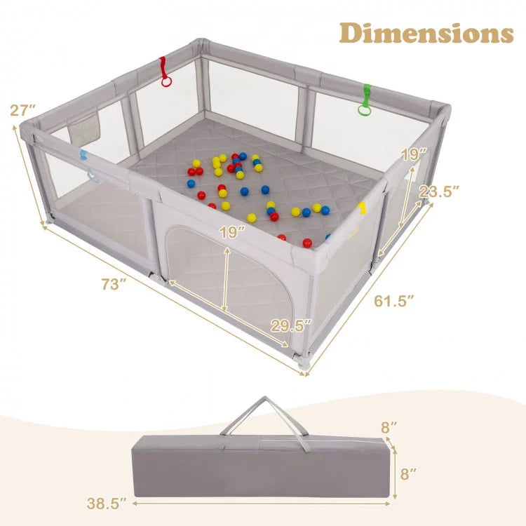 Large Baby Playpen with Pull Rings and Ocean Balls