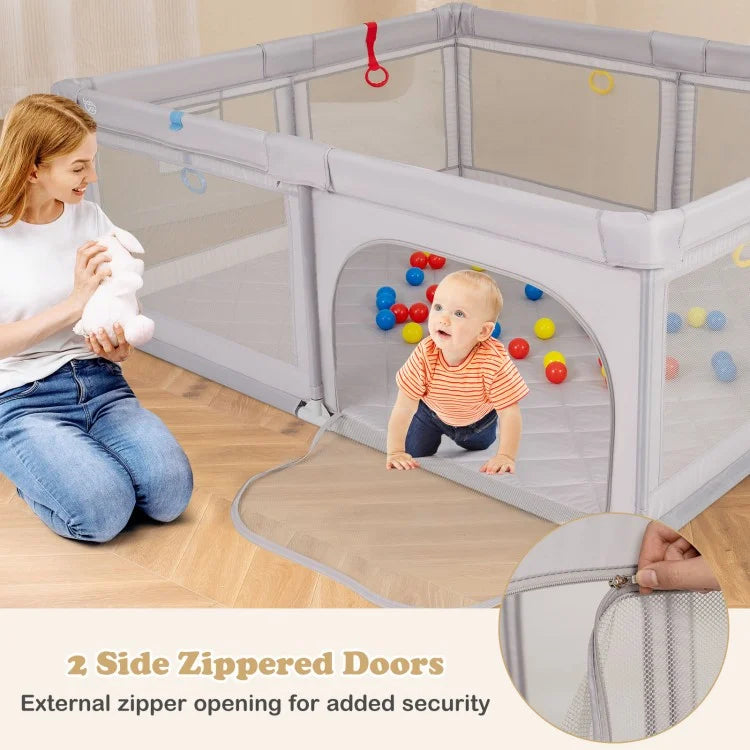 Large Baby Playpen with Pull Rings and Ocean Balls