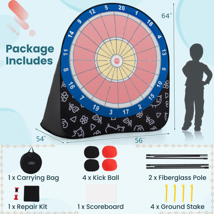 Large Dart Board for Kids with 4 Kick Balls-Black