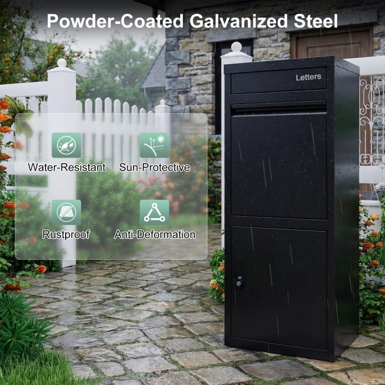 Large Galvanized Package Delivery Box for Outside with Anti-Theft Design-Black