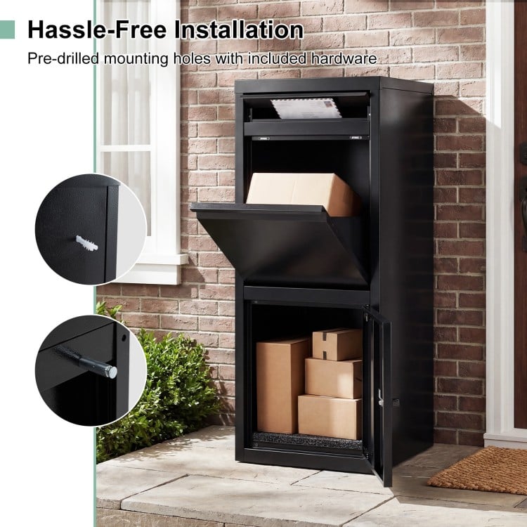 Large Galvanized Package Delivery Box for Outside with Anti-Theft Design-Black
