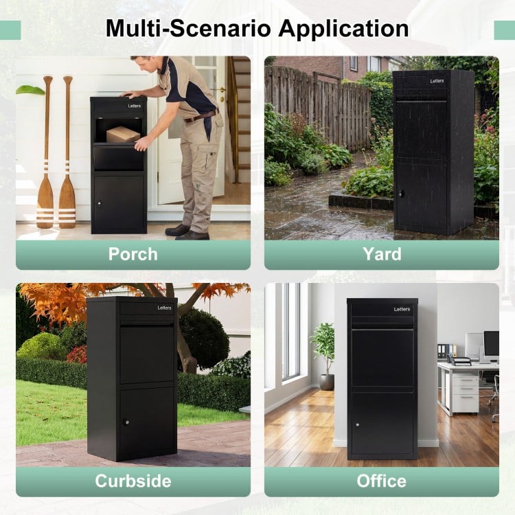 Large Galvanized Package Delivery Box for Outside with Anti-Theft Design-Black