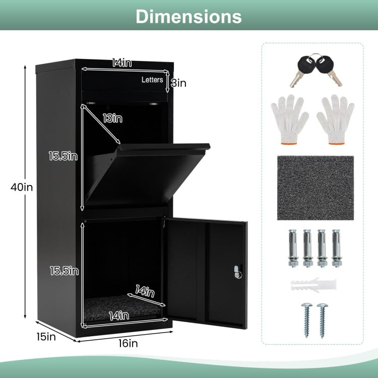 Large Galvanized Package Delivery Box for Outside with Anti-Theft Design-Black