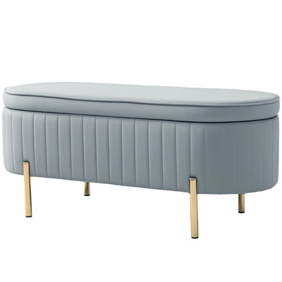 HOMCOM Upholstered Bedroom Bench, Channel Tufted Ottoman Bench with Thick Padding and Metal Legs, Grey 