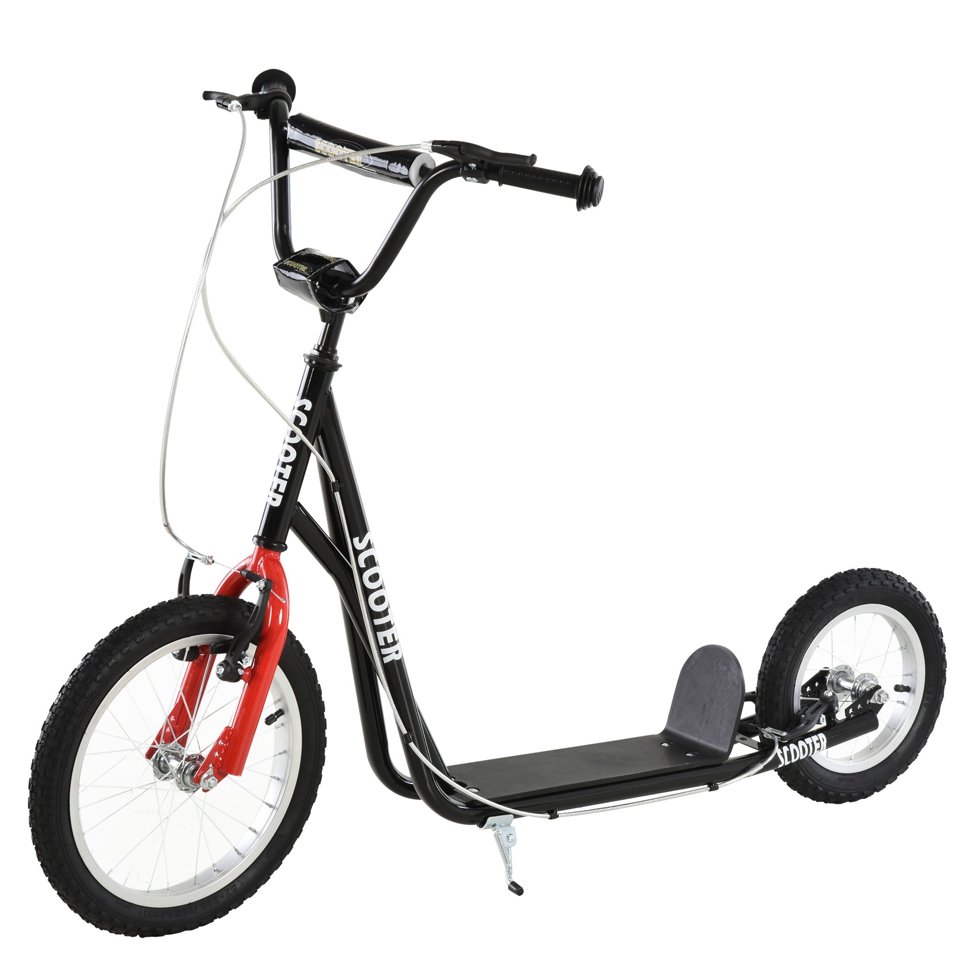 Aosom Teens Youth Kick Scooter Adjustable Handlebar Ride On Toy For 5+ w/ Front and Rear Dual Brakes Inflatable Wheels Black 