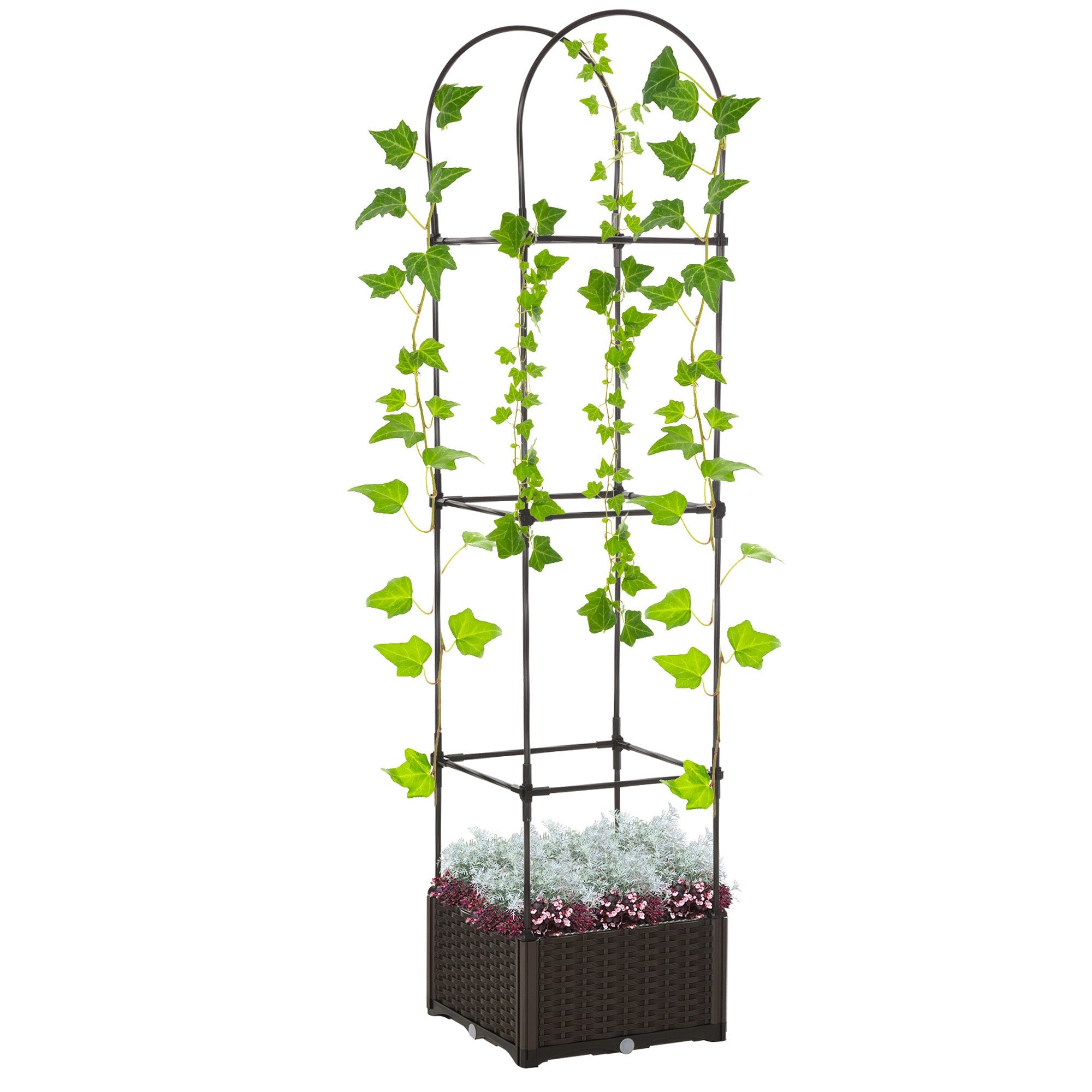 Outsunny 16"x16"x70" Garden Bed with Trellis: Planter Box, Self-Watering, Steel Frame for Veggies/Flowers 