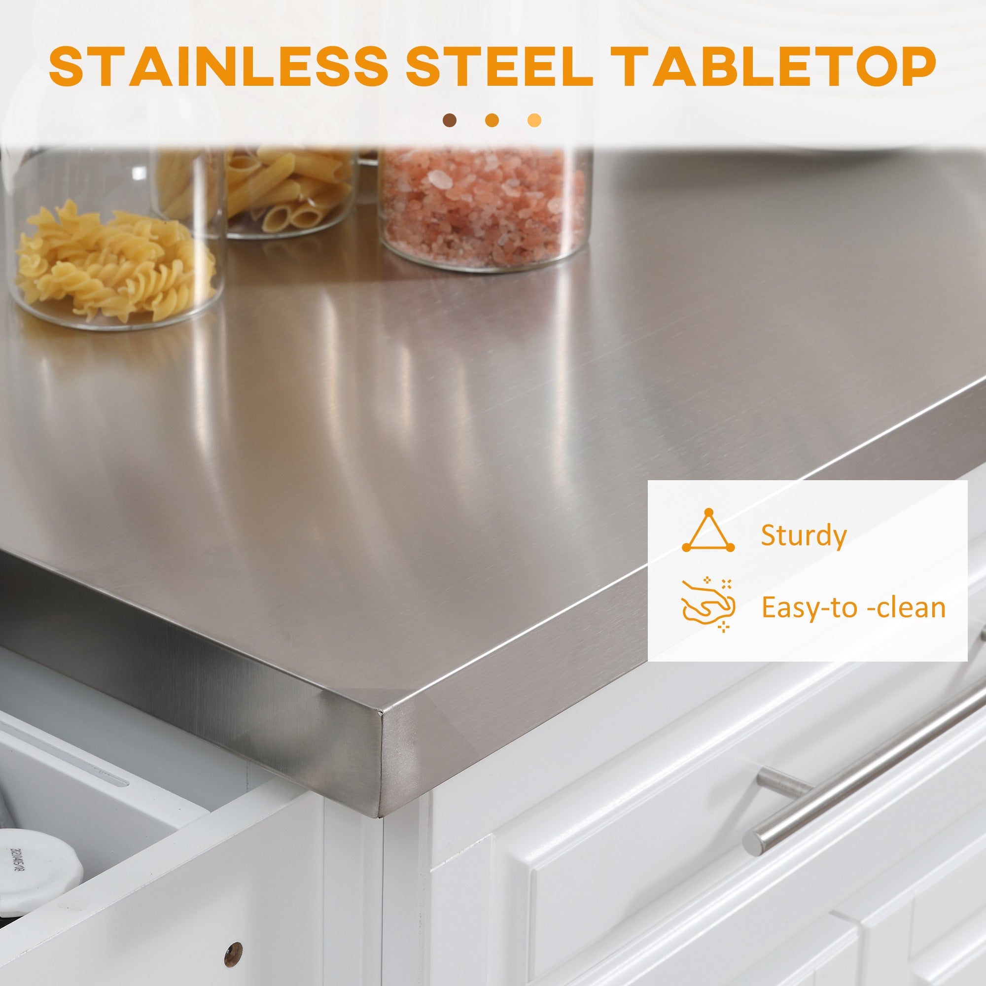HOMCOM Rolling Kitchen Island with Storage, Portable Kitchen Cart with Stainless Steel Top, 2 Drawers, Spice, Knife and Towel Rack 