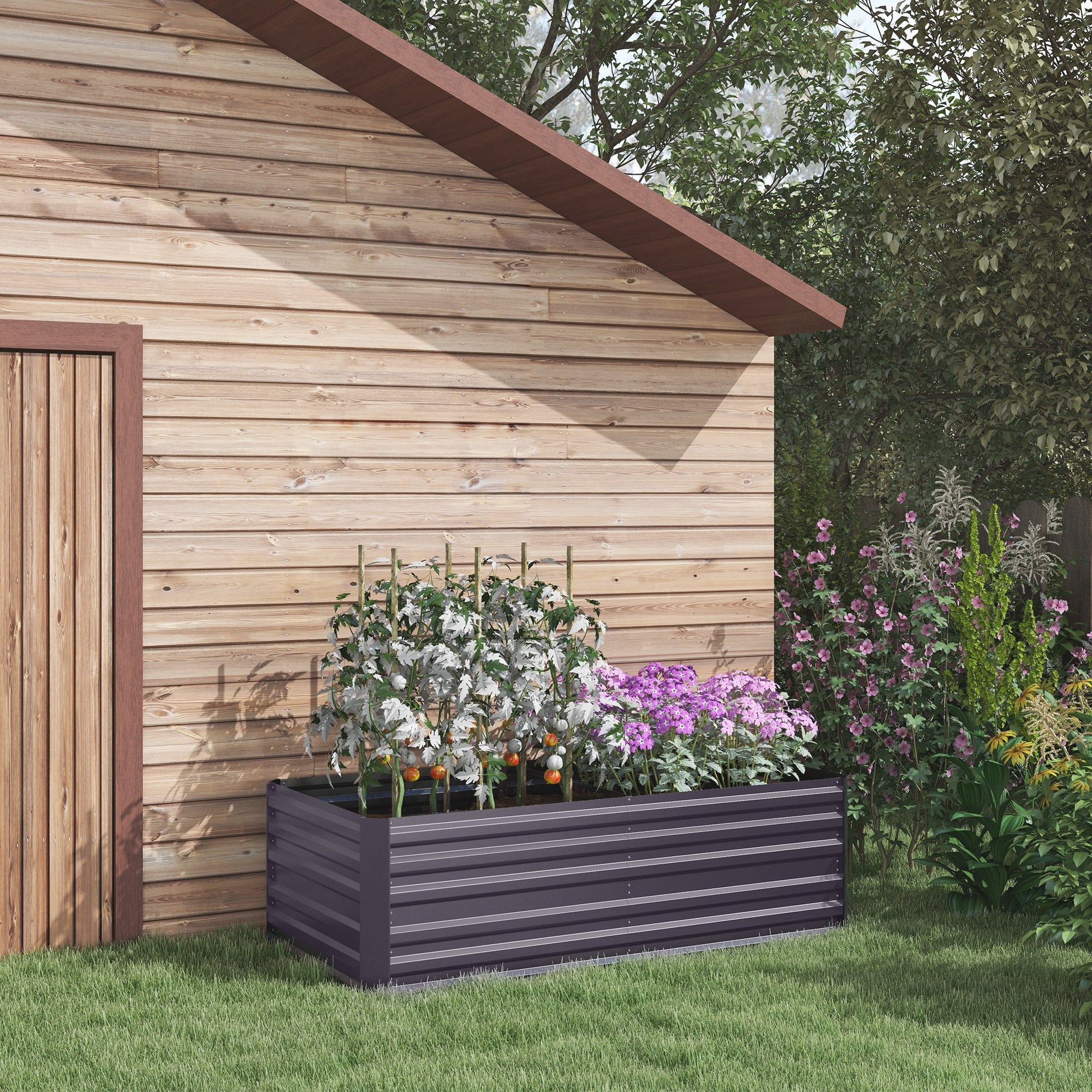 Outsunny Elevated Garden Bed Perfection: Galvanized Steel Raised Outdoor Planters with Reinforced Rods, 71" x 35" x 23", Dark Grey 