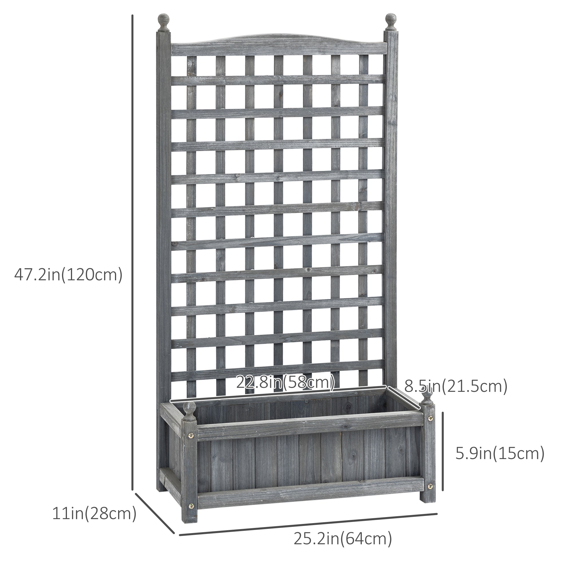 Outsunny Raised Garden Planter Box with Trellis Climbing Vines Free Standing Flower Pot Display Rack Grey 