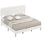 King Size Bed Frame with Adjustable Headboard Upholstered Platform Bed Frame with Wood Slat Support Noise Free White