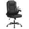 Leather Office Chair Ergonomic Computer Desk Chair with Flip-up Armrests Rocking Function-Black