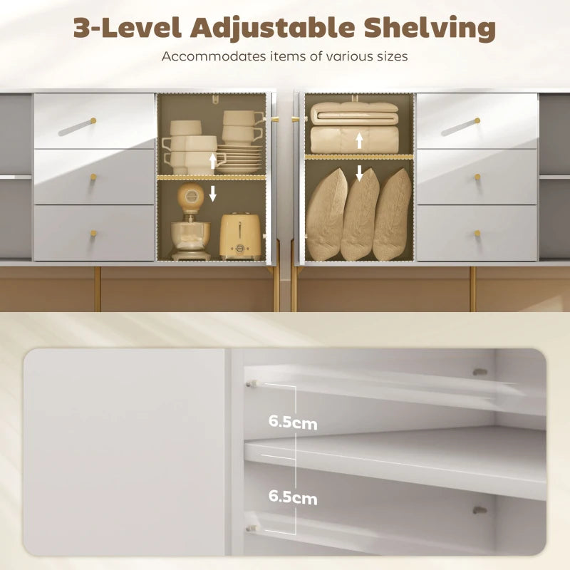 Buffet Cabinet, Modern Sideboard with 3 Soft-Close Drawers and 2 Adjustable Shelves for Living Room, Kitchen, White