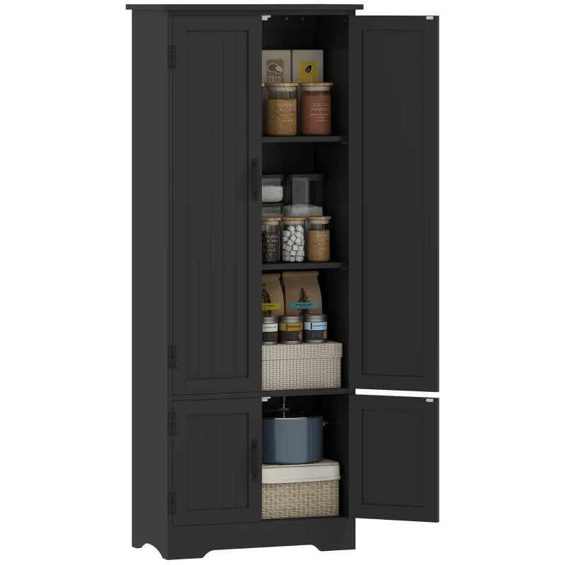 60" 4-Door Storage Cabinet Multi-Storey Large Space Pantry with Adjustable Shelves Black