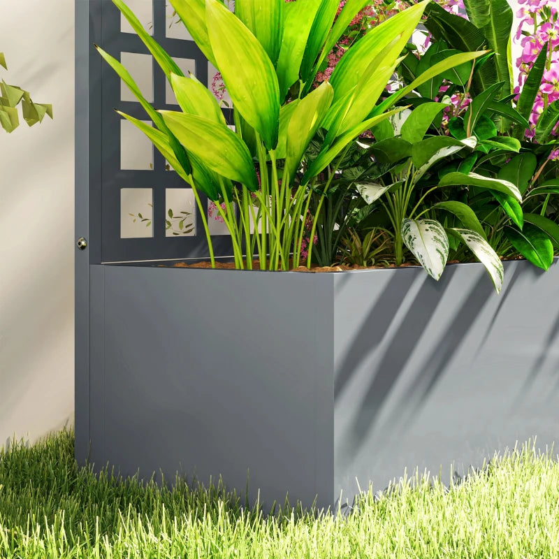 Galvanized Raised Garden Bed Planter Box with Trellis for Climbing Plant, Vegetable, Vine, 35"x16"x70" Grey Wood Effect