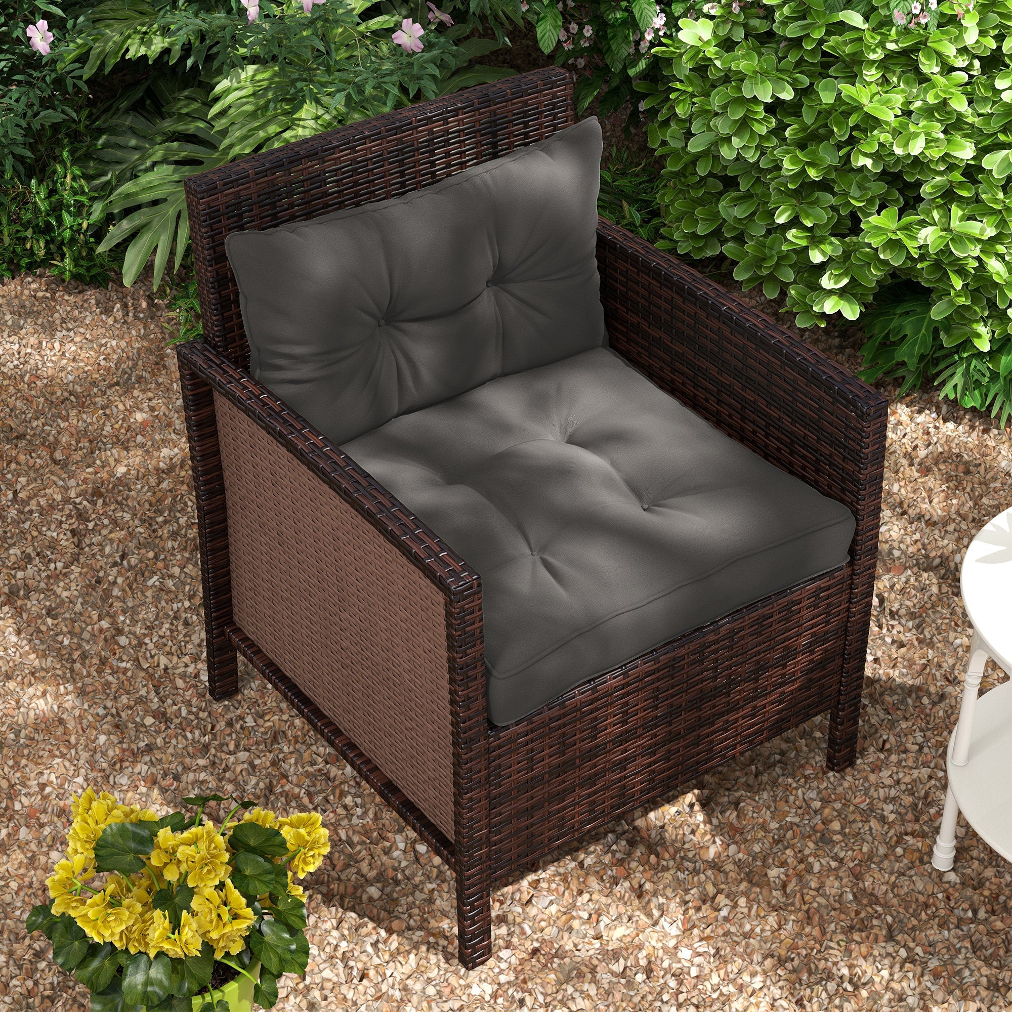 Outsunny Patio Chair Cushions Set in Charcoal Grey - 2-Piece with Thick Filling & Button Tufted Design 