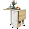 HOMCOM Foldable Dining Table for Small Spaces with Drawers Cabinet Caster Wheels Oak Movable Drop Leaf