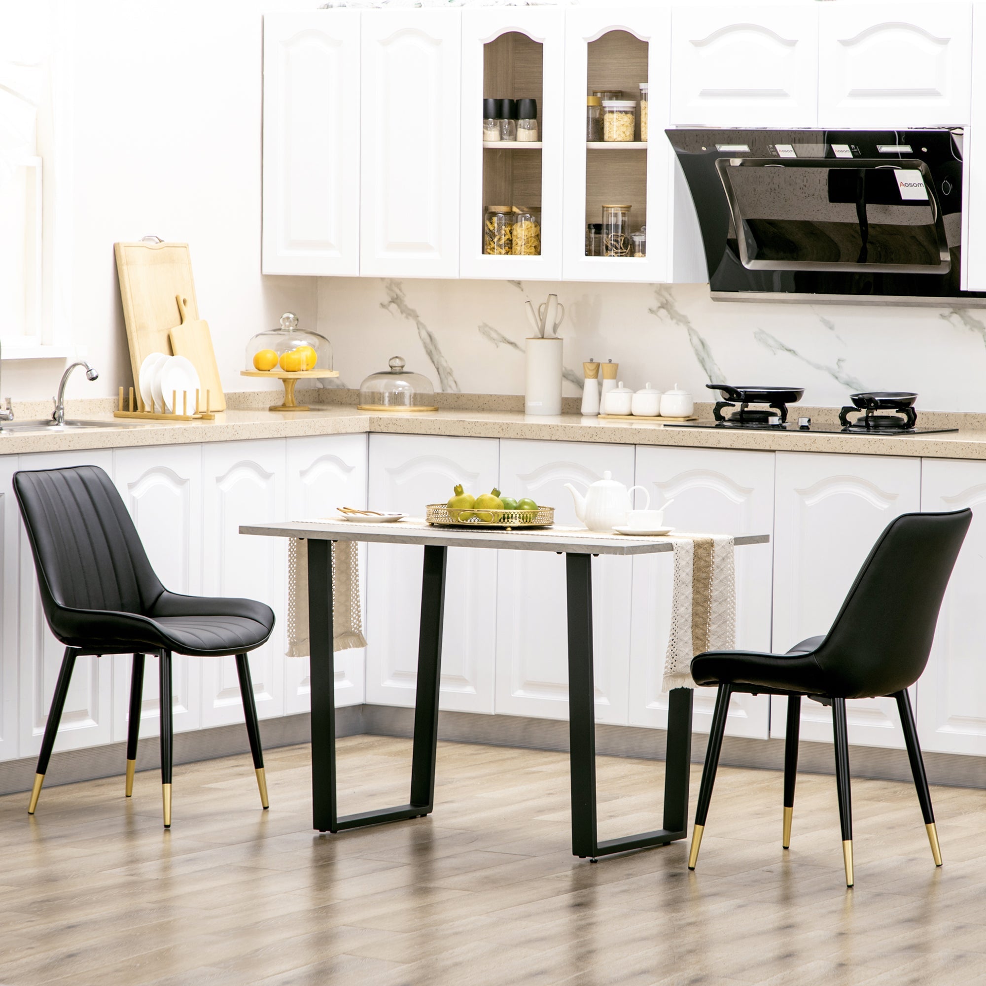 HOMCOM Dining Chair Duo: Modern Kitchen Black PU Leather Upholstery, Steel Legs for Living Room, Bedroom 