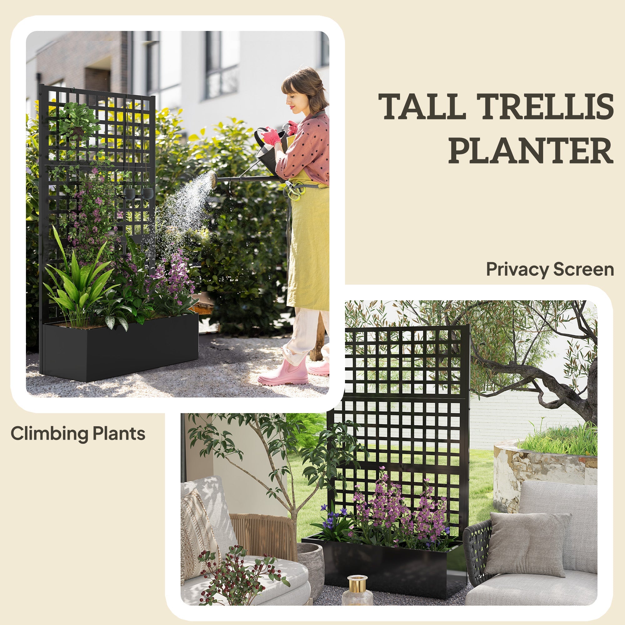 Outsunny Galvanized Raised Garden Bed Planter Box with Trellis for Climbing Plants, Vegetable, Vines, 43" x 16" x 70" 