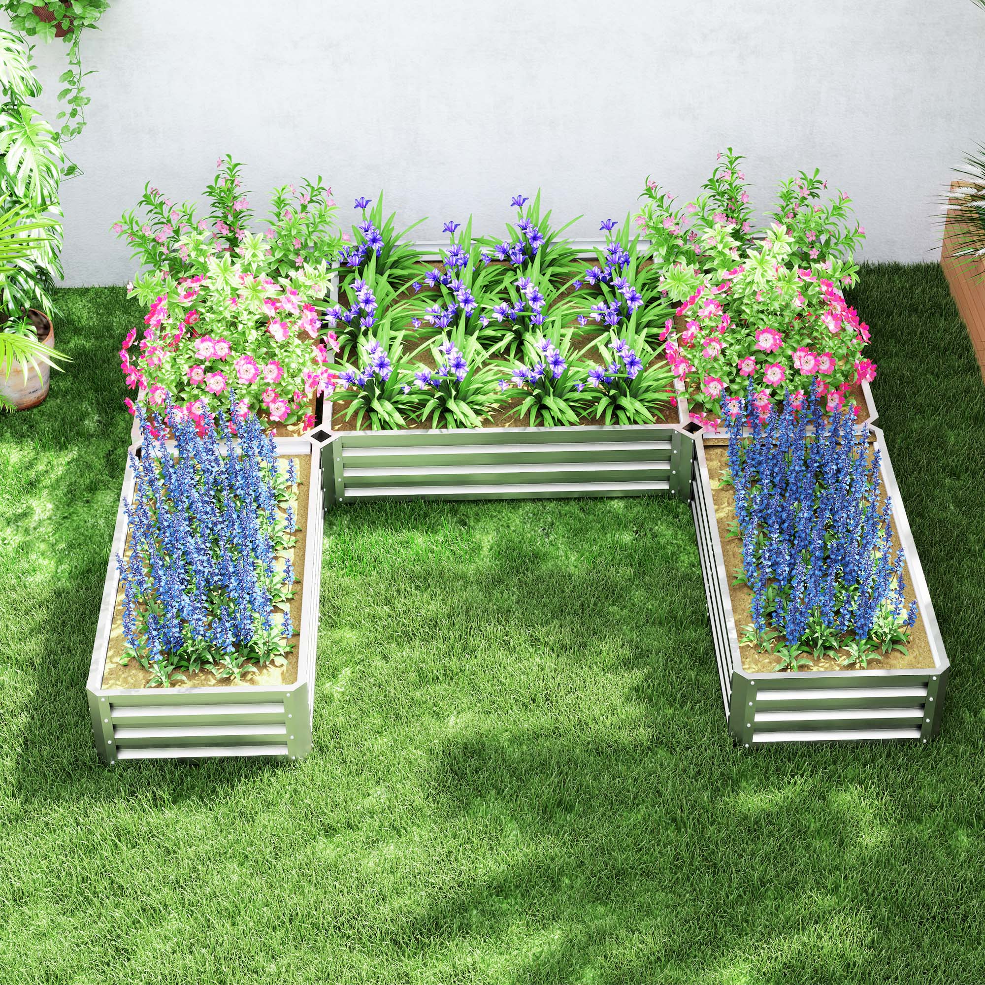 Outsunny Steel Raised Garden Bed, Set of 5 Large Box Planters for Outdoor Plants Vegetables Flowers Herbs, 8x8x1ft, Silver 