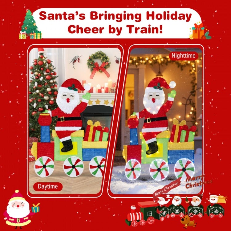 Lighted Santa on Train Christmas Decoration with LED Lights