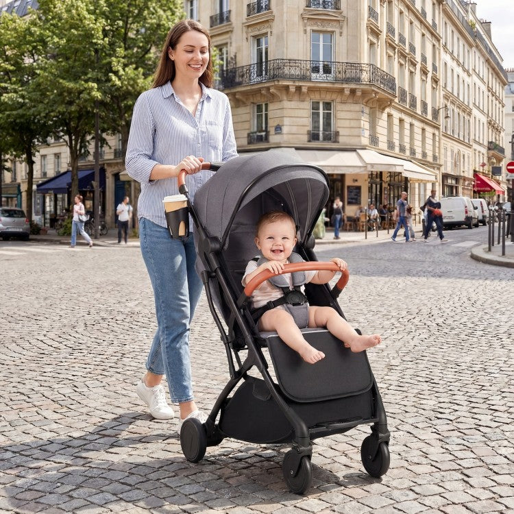 Lightweight Baby Travel Stroller with One-Hand Folding, Adjustable Recline, Footmuff, Storage Basket & 5-Point Safety Harness