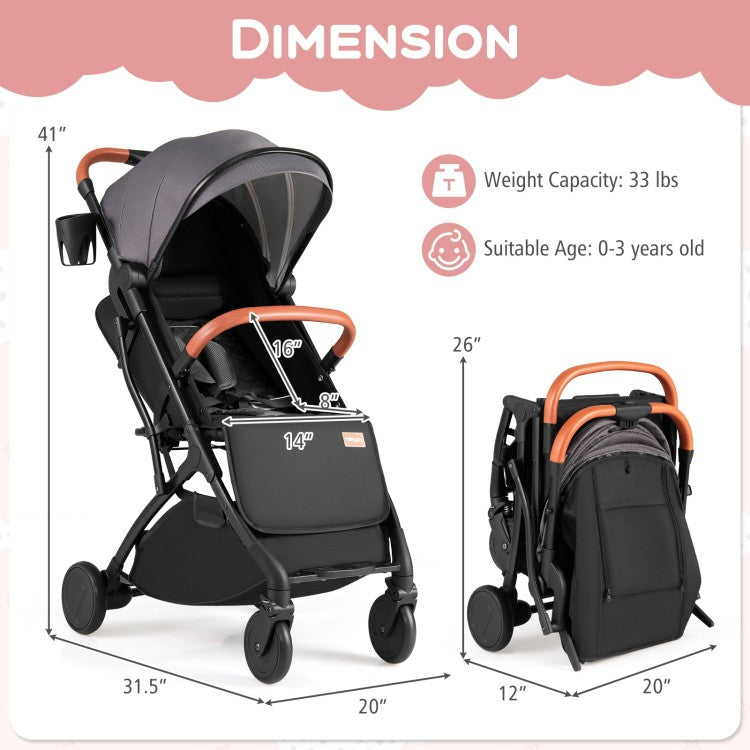 Lightweight Baby Travel Stroller with One-Hand Folding, Adjustable Recline, Footmuff, Storage Basket & 5-Point Safety Harness