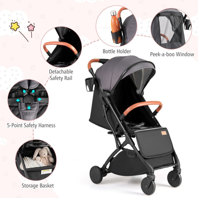 Lightweight Baby Travel Stroller with One-Hand Folding, Adjustable Recline, Footmuff, Storage Basket & 5-Point Safety Harness