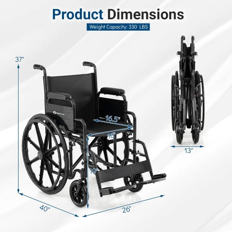 Lightweight Folding Wheelchair for Adults with Swing-Away Footrests, Desk-Length Arms & 330 lb Capacity