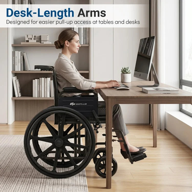 Lightweight Folding Wheelchair for Adults with Swing-Away Footrests, Desk-Length Arms & 330 lb Capacity