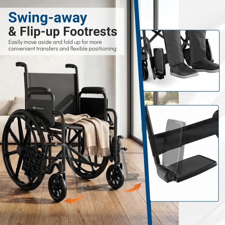 Lightweight Folding Wheelchair for Adults with Swing-Away Footrests, Desk-Length Arms & 330 lb Capacity
