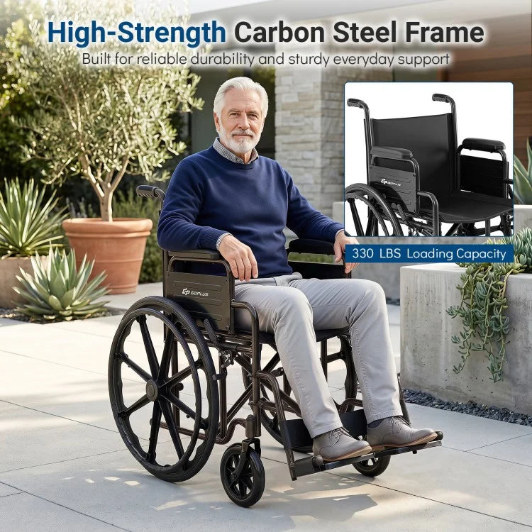 Lightweight Folding Wheelchair for Adults with Swing-Away Footrests, Desk-Length Arms & 330 lb Capacity