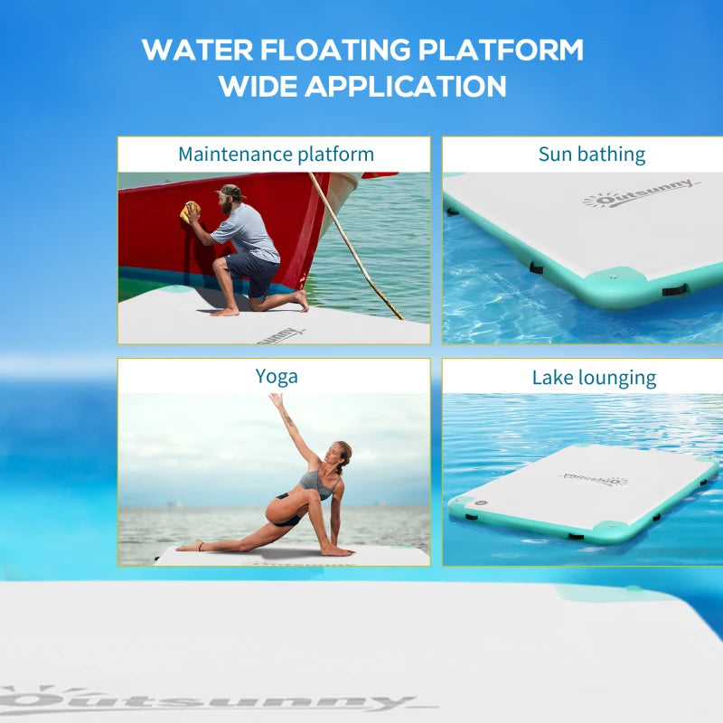 8' x 6' Water Floating Dock, Rafting Inflatable Island with Air Pump and Backpack for Pool, Beach, Ocean, Blue & Green