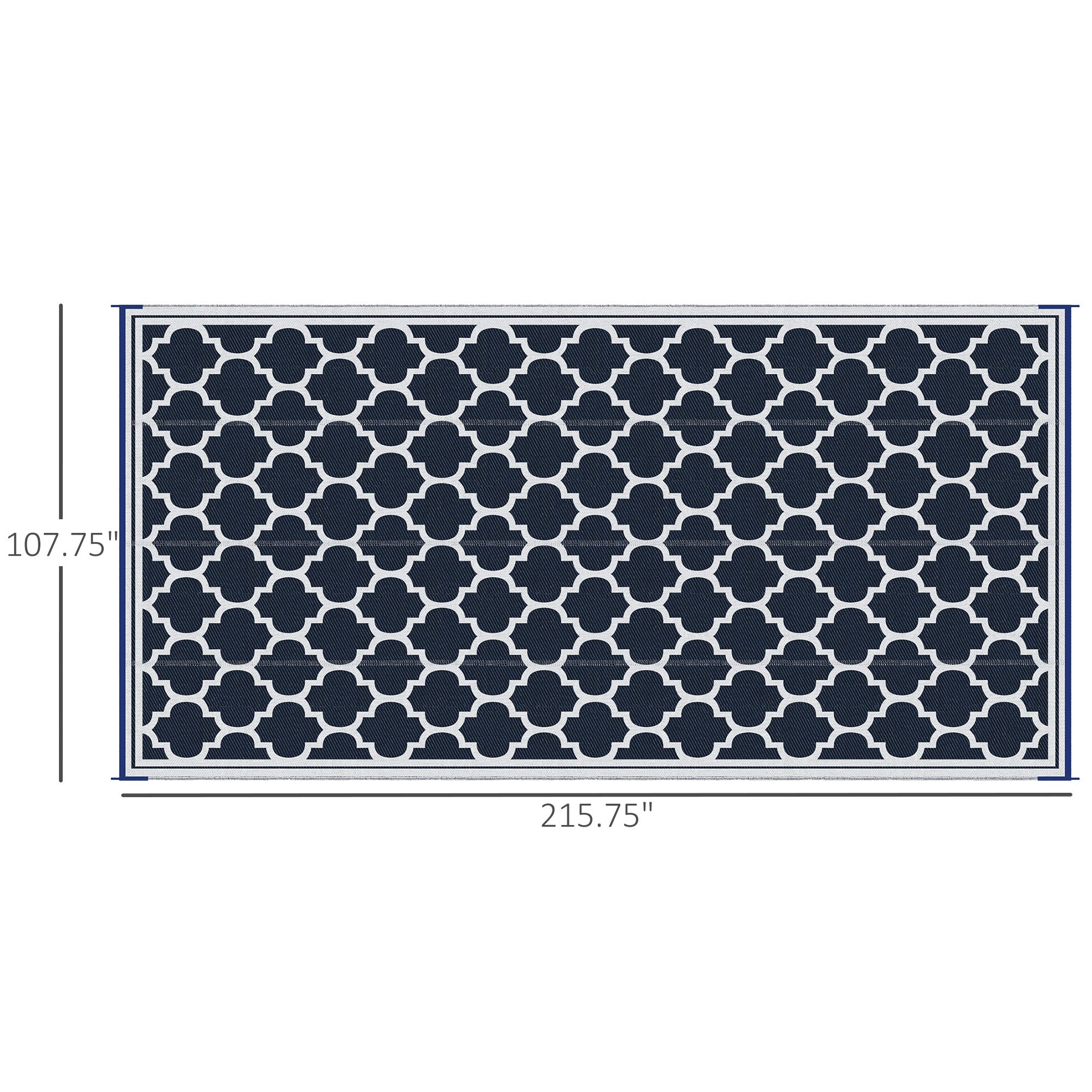 Outsunny 9' x 18' Reversible RV Outdoor Rug Patio Mat Blue White Plastic Straw for Camping Deck Backyard 