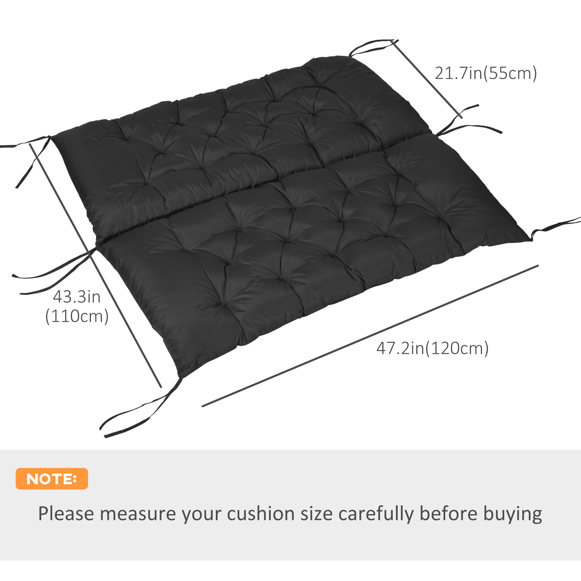 Outsunny Outdoor 2 Seater Bench Cushion 4.7 Inch Thick with Backrest Non Slip Patio Soft Pad Black 