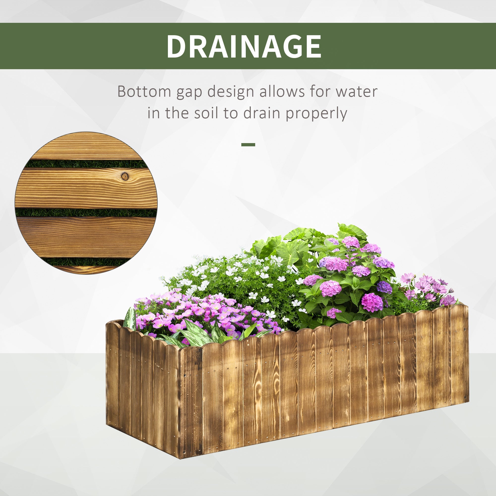 Outsunny 40" x 16" x 12"  Wooden Raised Garden Bed, Raised Planter Box, Planter Raised Bed with Drainage Holes, Natural 