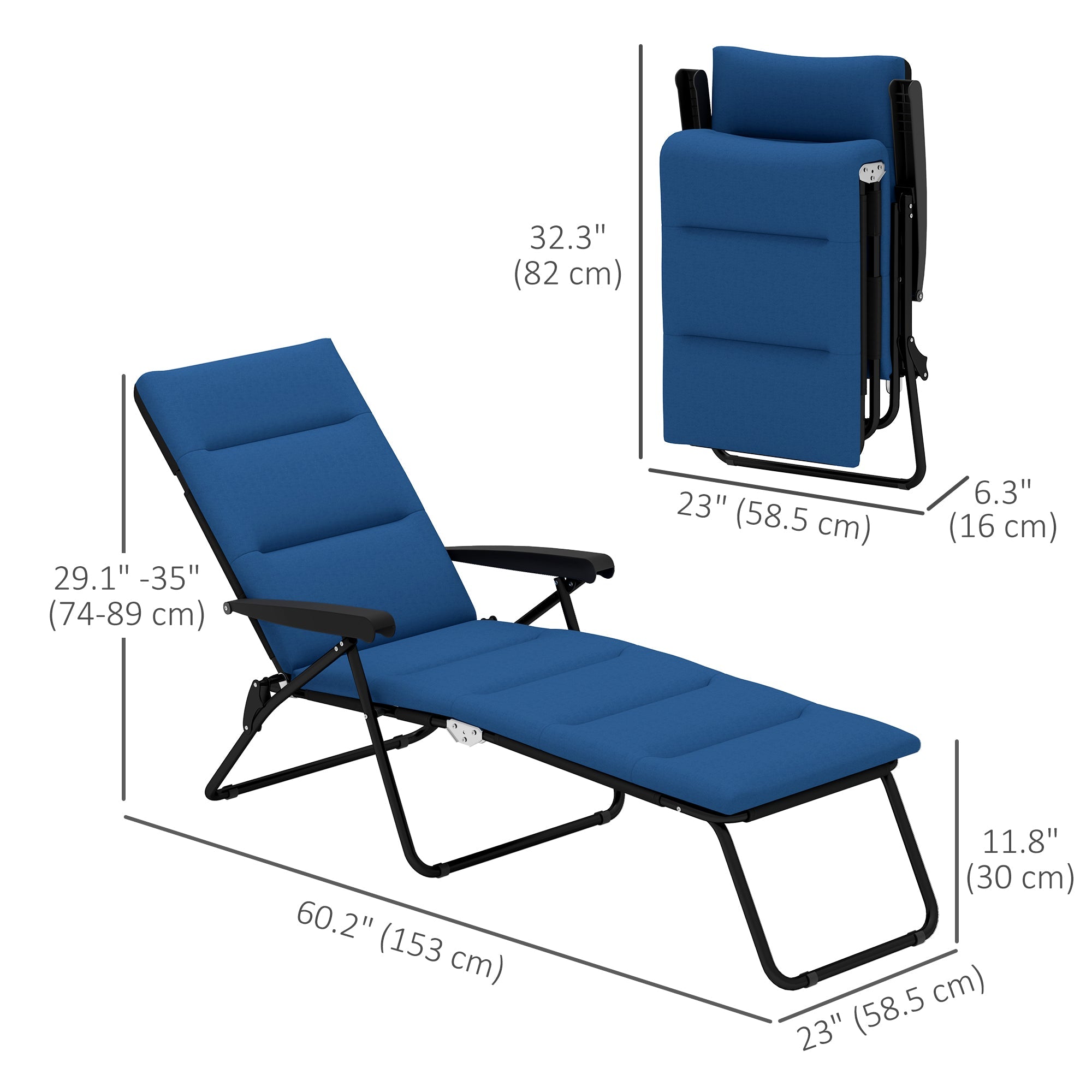 Outsunny Foldable Lounge Chair, Reclining Patio Sun Lounger with 6-Position Adjustable Back, Blue 