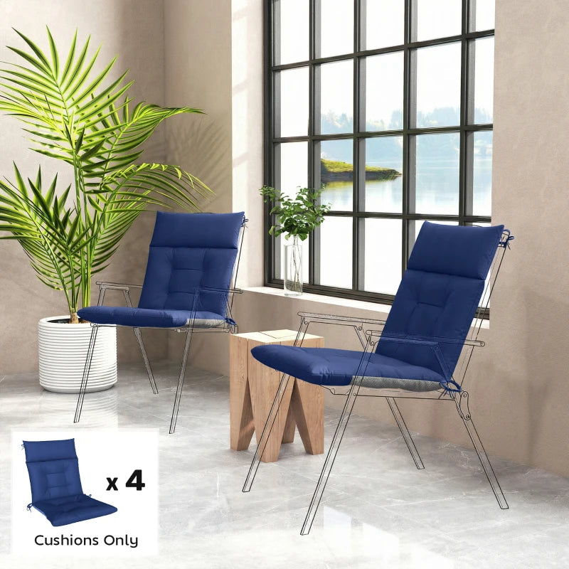 Patio Chair Cushions Set of 4, Waterproof Non-Slip Lounge Chair Cushions, 44"x21", Navy Blue