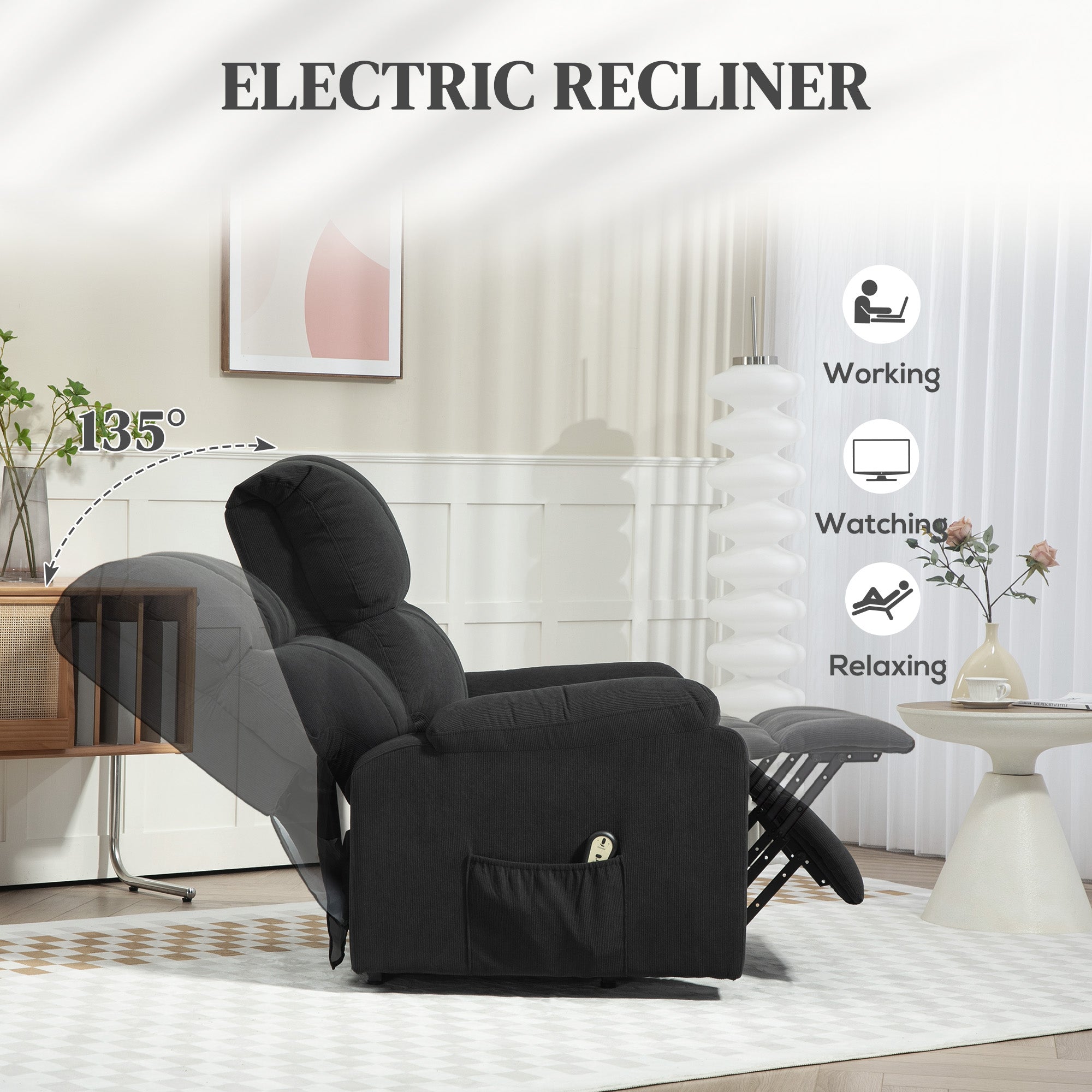 HOMCOM Lift Chair for Seniors, Microfibre Upholstered Power Recliner Chair with Remote, Quick Assembly, Black 