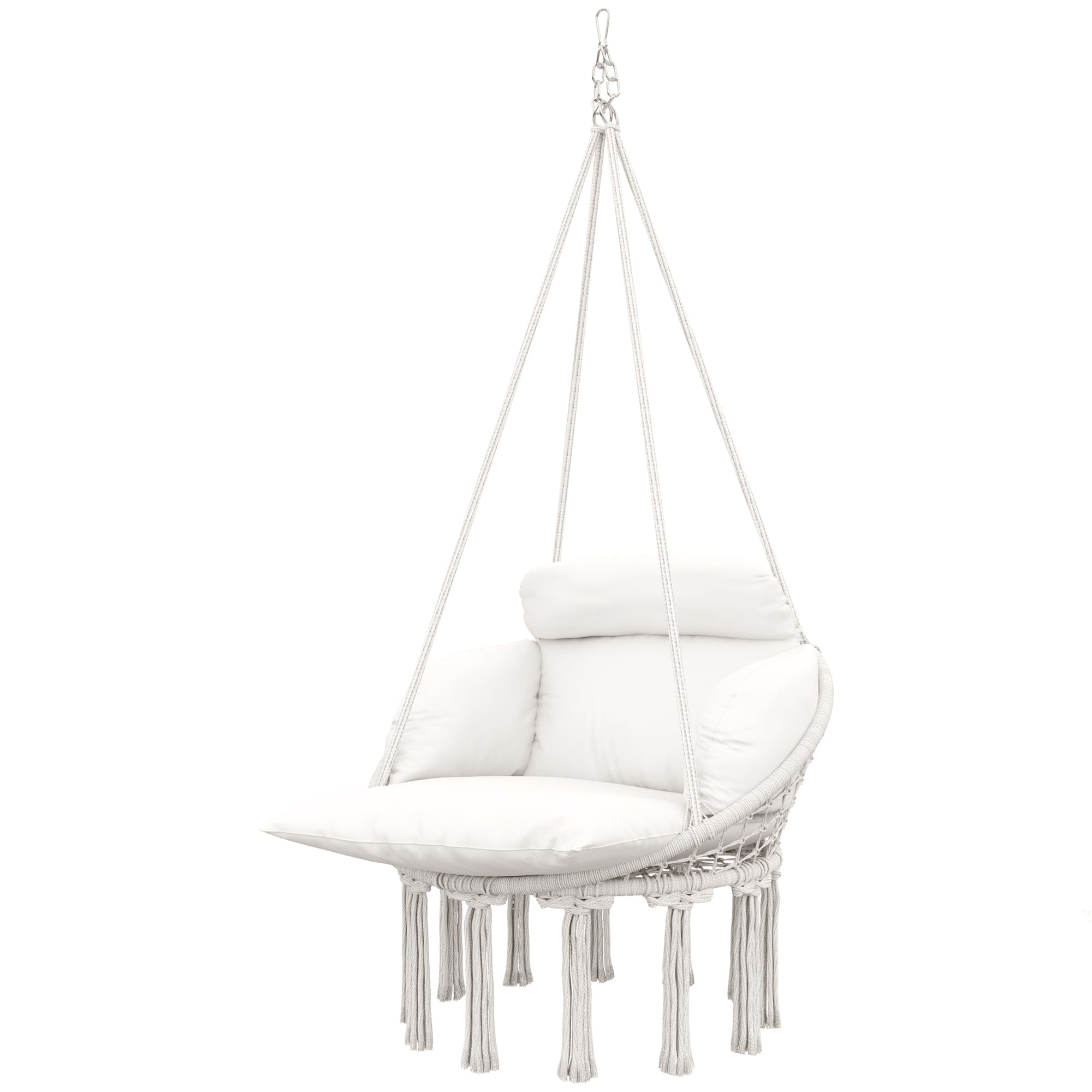 Outsunny Boho Hammock Chair Swing Hanging Chair with Cushion, Chain, Steel Frame for Indoor Outdoor Bedroom Patio Balcony, Cream 