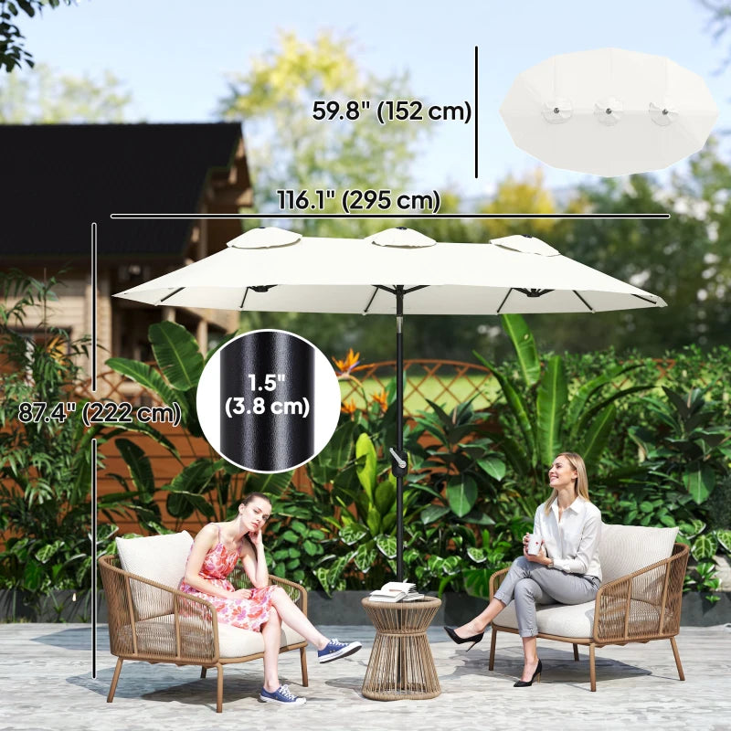 9.7' Double-sided Outdoor Patio Umbrella with Tilt, Crank and Vents, Cream White