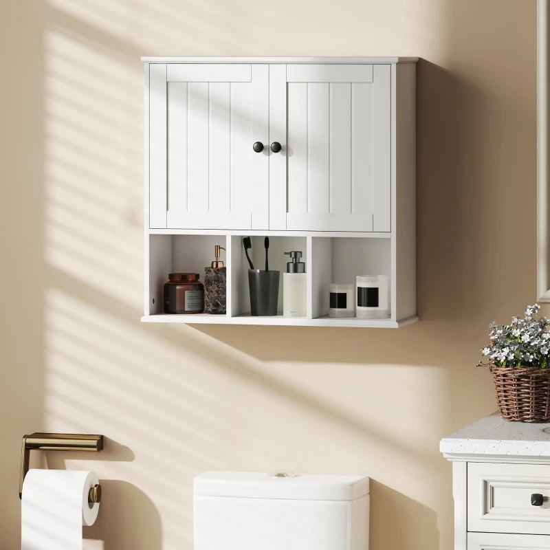 Farmhouse Bathroom Wall Cabinet, Wall Mounted Medicine Cabinet with Adjustable Shelf, Open Compartments, White