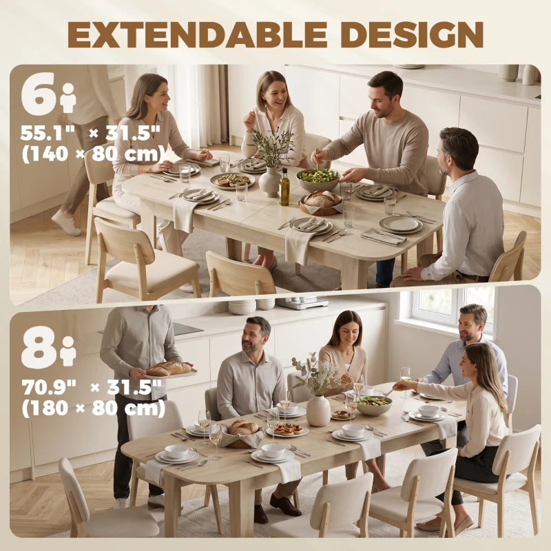 Extendable Oval Dining Table for 4–6 People – Farmhouse Expandable Kitchen Table - Black Wood Grain/ Oak