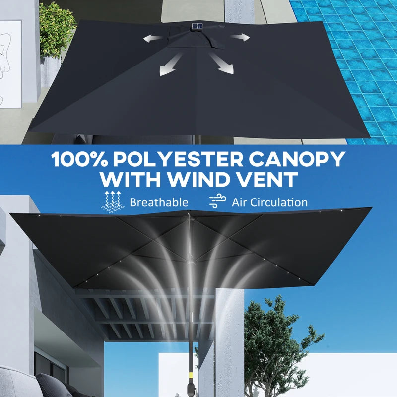 6.5x10ft Patio Umbrella, Rectangle Tilt Outdoor Market Parasol with LEDs, Black