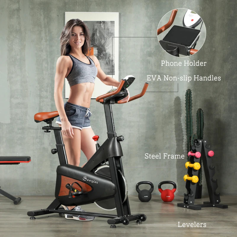 Soozier Quiet Stationary Exercise Bike with Adjustable Resistance, Seat, Black