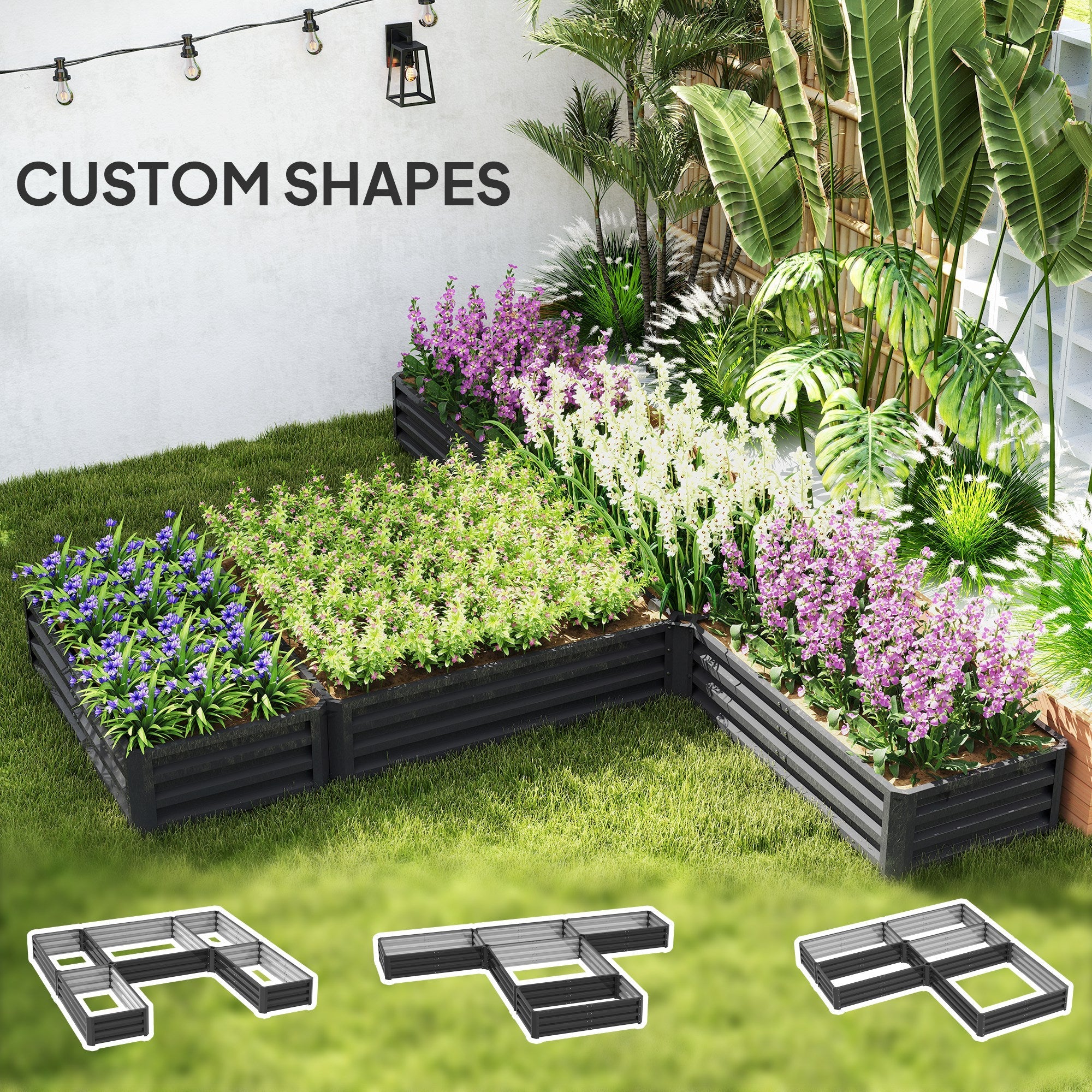 Outsunny Steel Raised Garden Bed, Set of 5 Large Box Planters for Outdoor Plants Vegetables Flowers Herbs, 8x8x1ft, Dark Grey 
